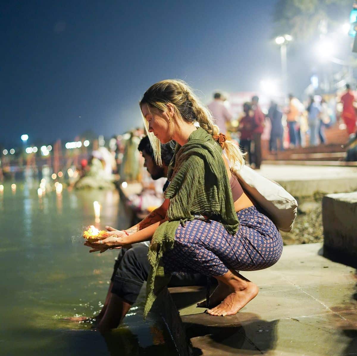 The evening Ganga Aarti by the river in Rishikesh