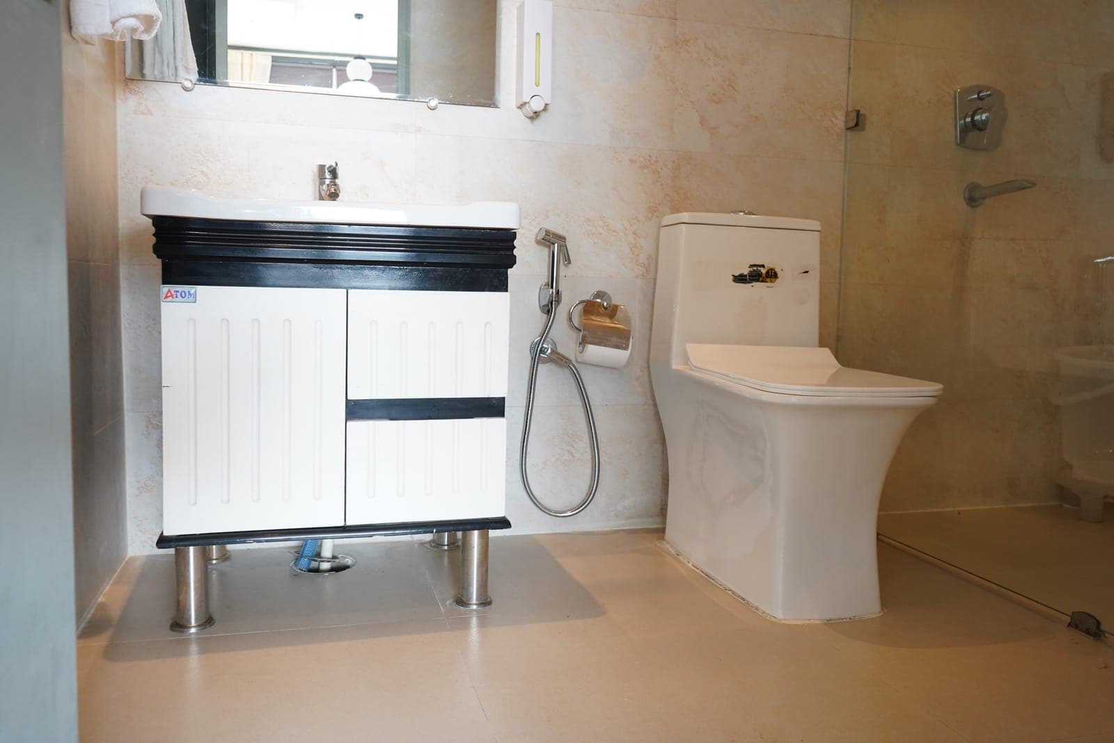 The Loft room's bathroom at Aroma Cafe Hotel, Rishikesh