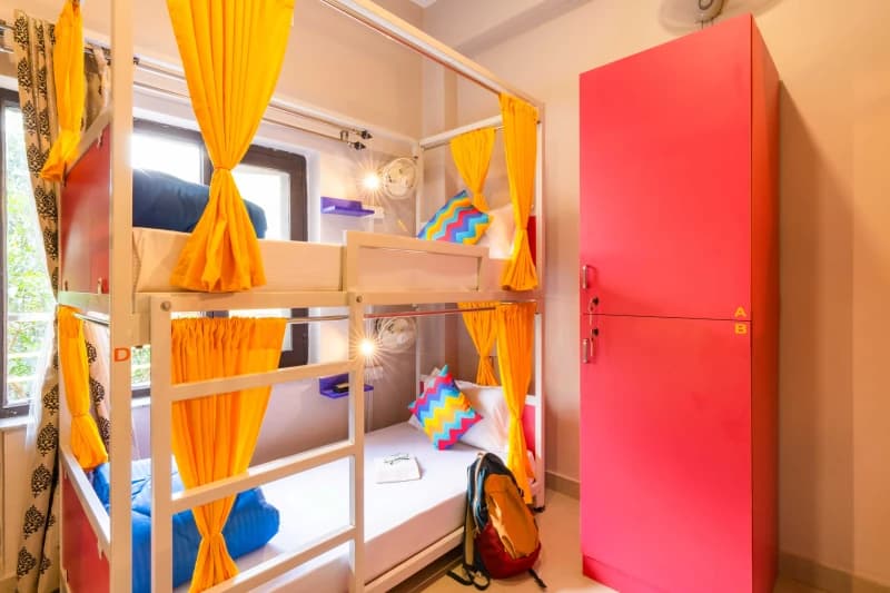 Inside the AC 4-Bed Female Dorm — Ensuite at goSTOPS Rishikesh, Lakshman Jhula