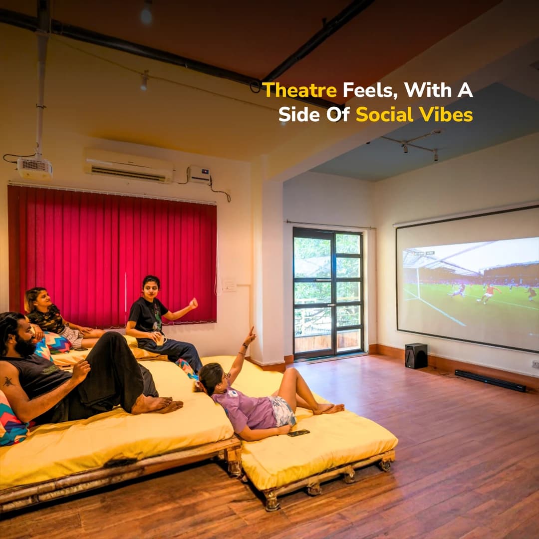 In-house home theatre room at goSTOPS Rishikesh, Lakshman Jhula