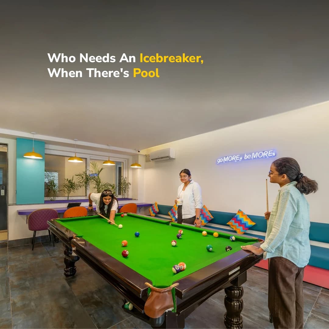 Billiards table in the games room at goSTOPS Rishikesh, Tapovan PLUS