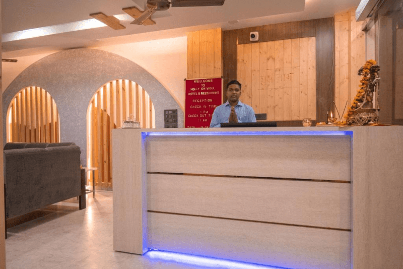 The reception desk at Holy Shivana, Rishikesh