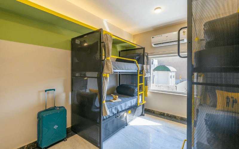 Inside the AC 4-Bed Mixed Dorm at The Hosteller Rishikesh, Ganges