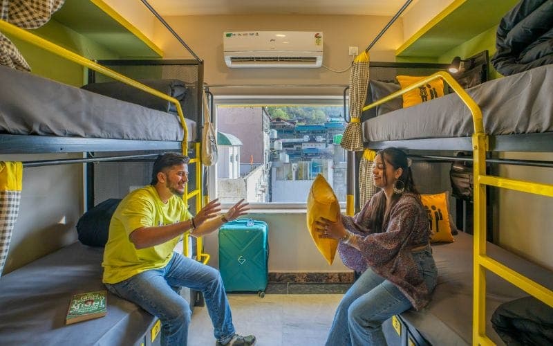 Inside the 4-Bed Mixed Dorm (AC) at The Hosteller Rishikesh, Ganges