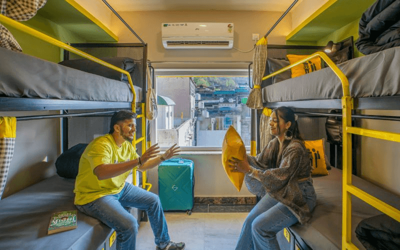 Inside the AC 4-Bed Mixed Dorm at The Hosteller Rishikesh, Ganges