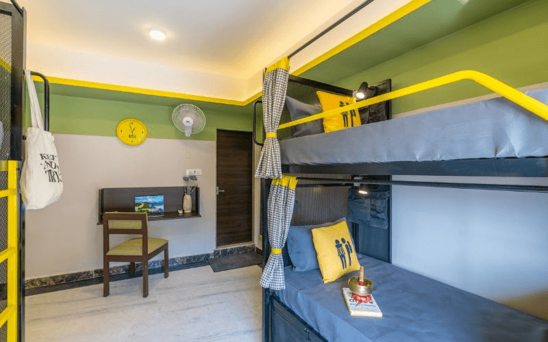 Inside the AC 4-Bed Mixed Dorm at The Hosteller Rishikesh, Ganges