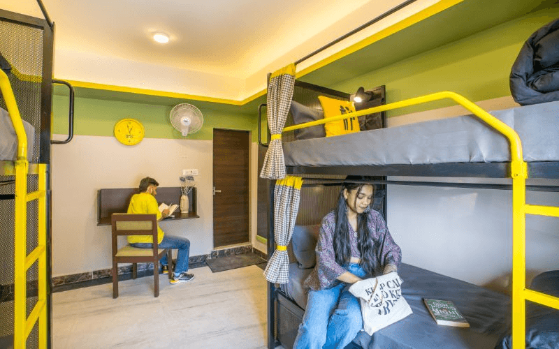 Inside the AC 4-Bed Mixed Dorm at The Hosteller Rishikesh, Ganges