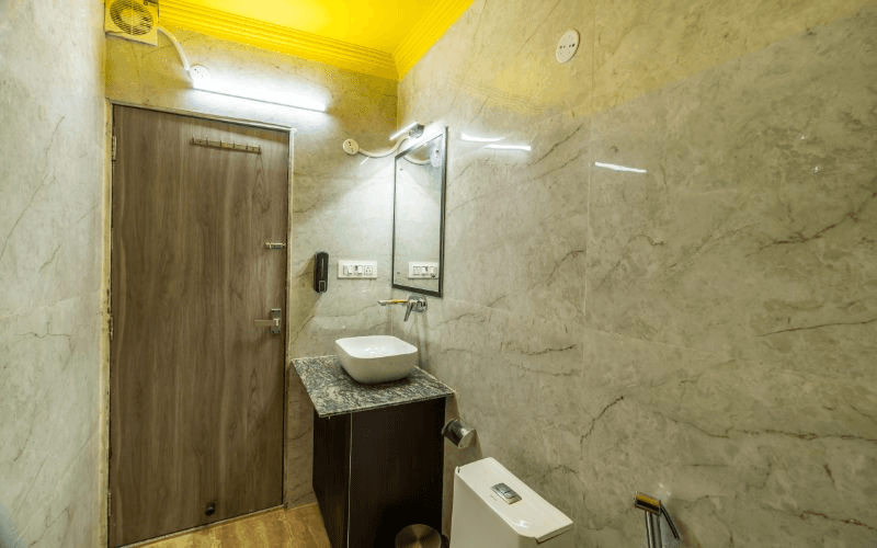 En-suite bathroom for the AC 6-Bed Female Dorm at The Hosteller Rishikesh, Ganges