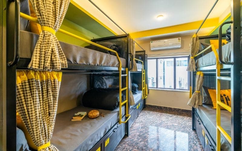Inside the 6-Bed Mixed Dorm (AC) at The Hosteller Rishikesh, Ganges