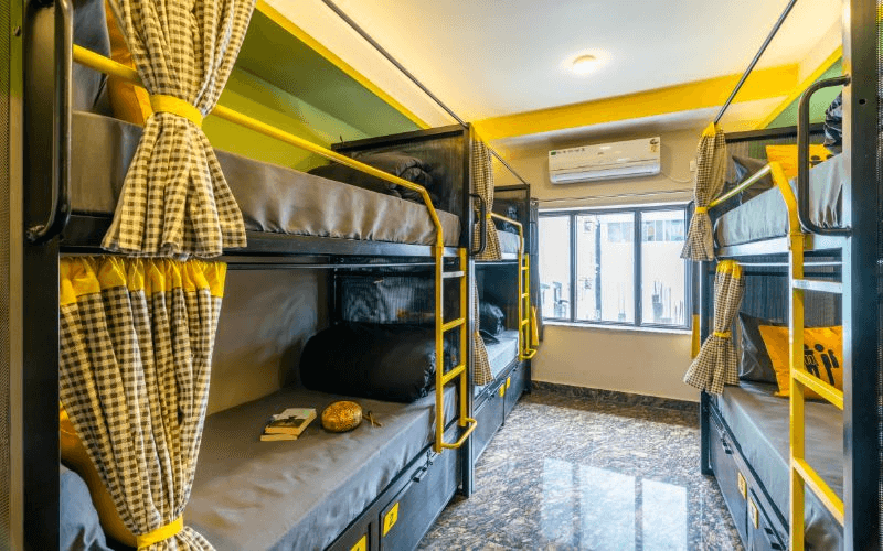 Inside the AC 6-Bed Mixed Dorm at The Hosteller Rishikesh, Ganges