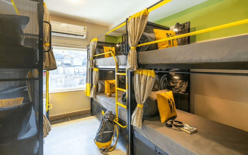 Inside the AC 6-Bed Mixed Dorm at The Hosteller Rishikesh, Ganges