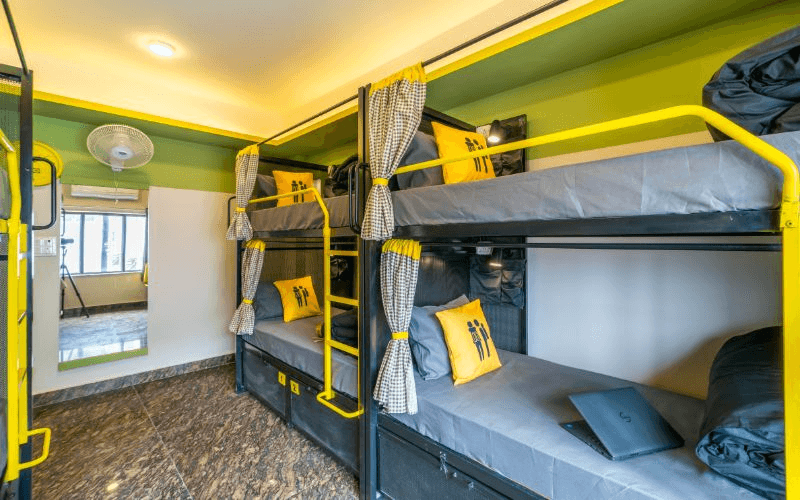 Inside the AC 6-Bed Mixed Dorm at The Hosteller Rishikesh, Ganges