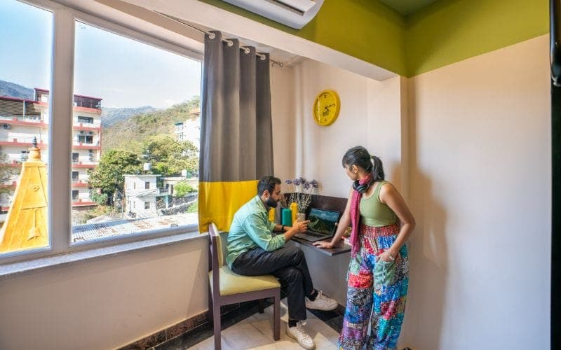 Inside the 8-Bed Mixed Dorm (AC) at The Hosteller Rishikesh, Ganges