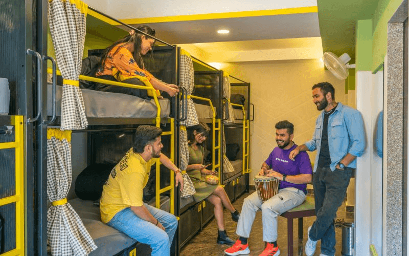 Inside the AC 8-Bed Mixed Dorm at The Hosteller Rishikesh, Ganges
