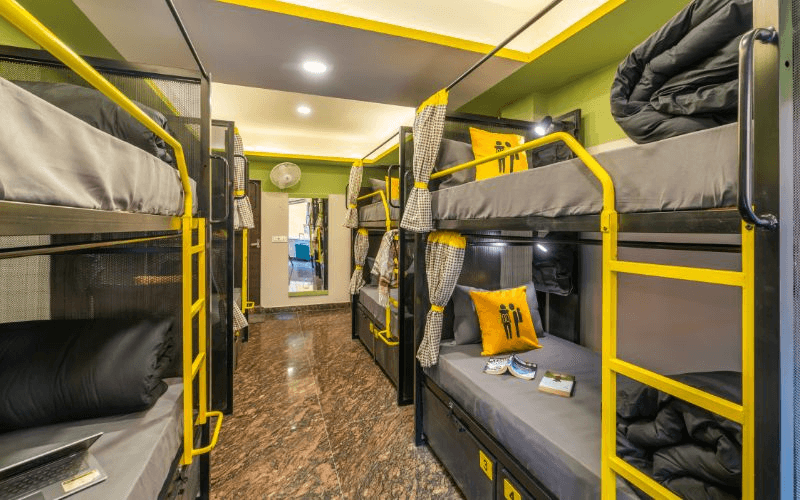Inside the AC 8-Bed Mixed Dorm at The Hosteller Rishikesh, Ganges