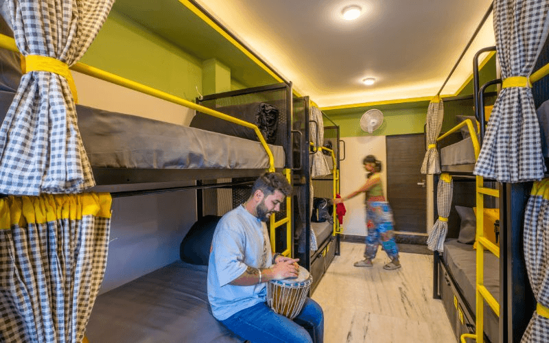Inside the AC 8-Bed Mixed Dorm at The Hosteller Rishikesh, Ganges