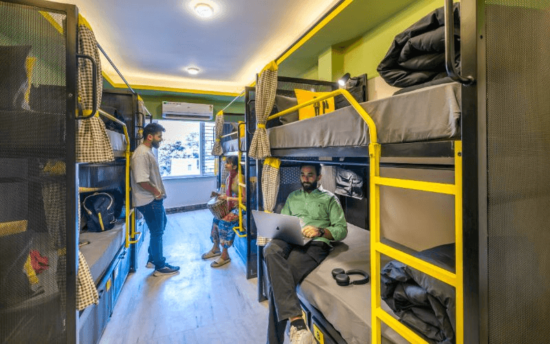 Inside the AC 8-Bed Mixed Dorm at The Hosteller Rishikesh, Ganges