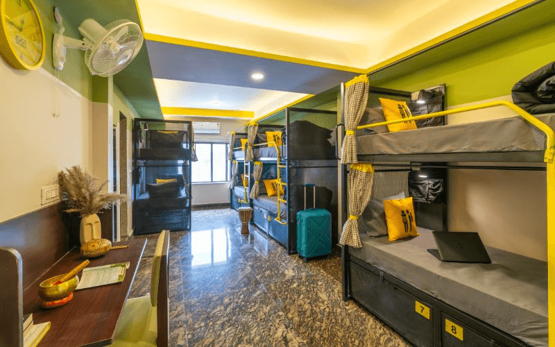 Inside the AC 8-Bed Mixed Dorm at The Hosteller Rishikesh, Ganges