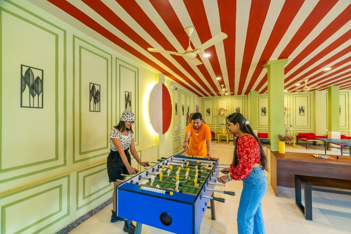 Games room with foosball and table tennis at The Hosteller Rishikesh, Ganges