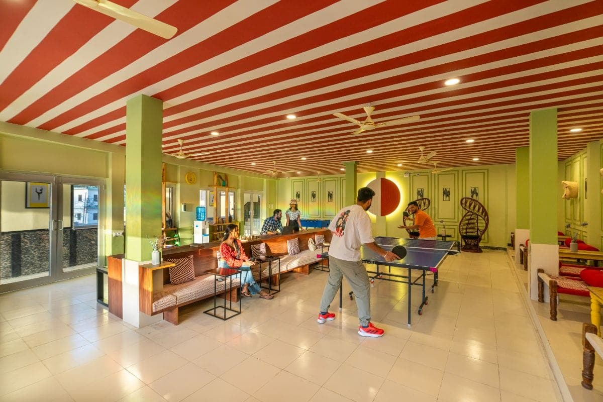 Games room with table tennis at The Hosteller Rishikesh, Ganges