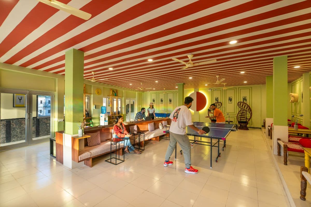 Games room with table tennis at The Hosteller Rishikesh, Ganges