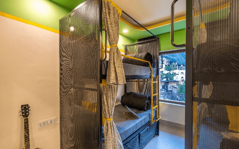 Inside the AC 4-Bed Mixed Dorm — Balcony at The Hosteller Rishikesh, Laxman Jhula
