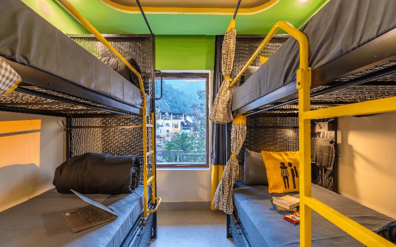 Inside the AC 4-Bed Mixed Dorm — Balcony at The Hosteller Rishikesh, Laxman Jhula