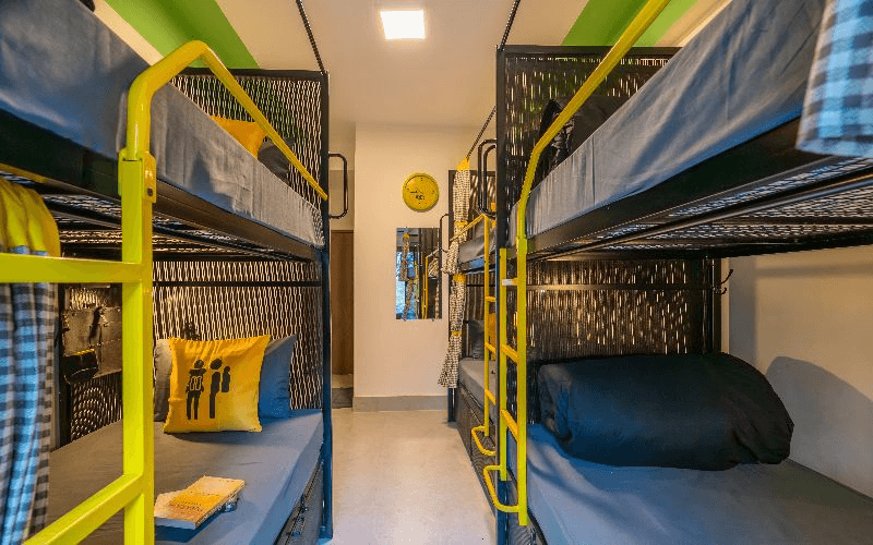 Inside the AC 4-Bed Mixed Dorm — Balcony, Hill View at The Hosteller Rishikesh, Laxman Jhula