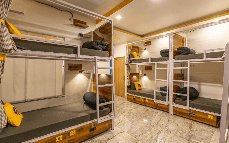 Inside the AC 10-Bed Dorm — Mountain View at The Hosteller Rishikesh, Upper Tapovan
