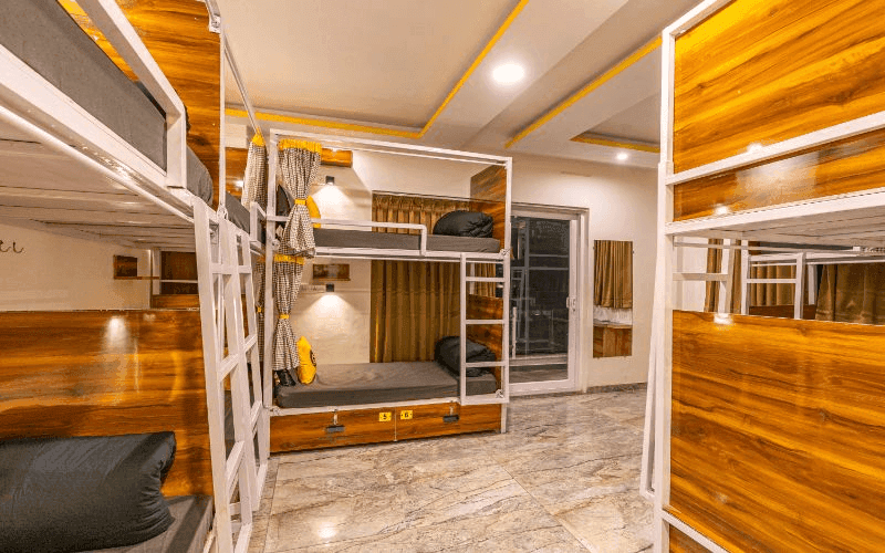 Inside the AC 10-Bed Dorm — Mountain View at The Hosteller Rishikesh, Upper Tapovan