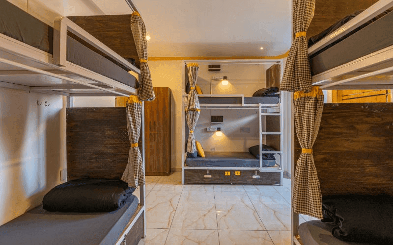 Inside the AC 6-Bed Mixed Dorm at The Hosteller Rishikesh, Upper Tapovan
