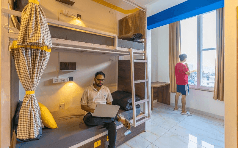 Inside the AC 6-Bed Mixed Dorm at The Hosteller Rishikesh, Upper Tapovan