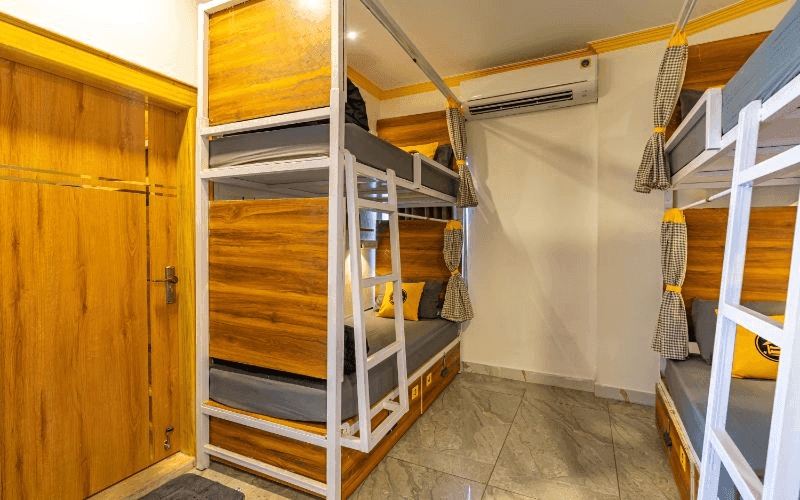 Inside the AC 6-Bed Mixed Dorm at The Hosteller Rishikesh, Upper Tapovan